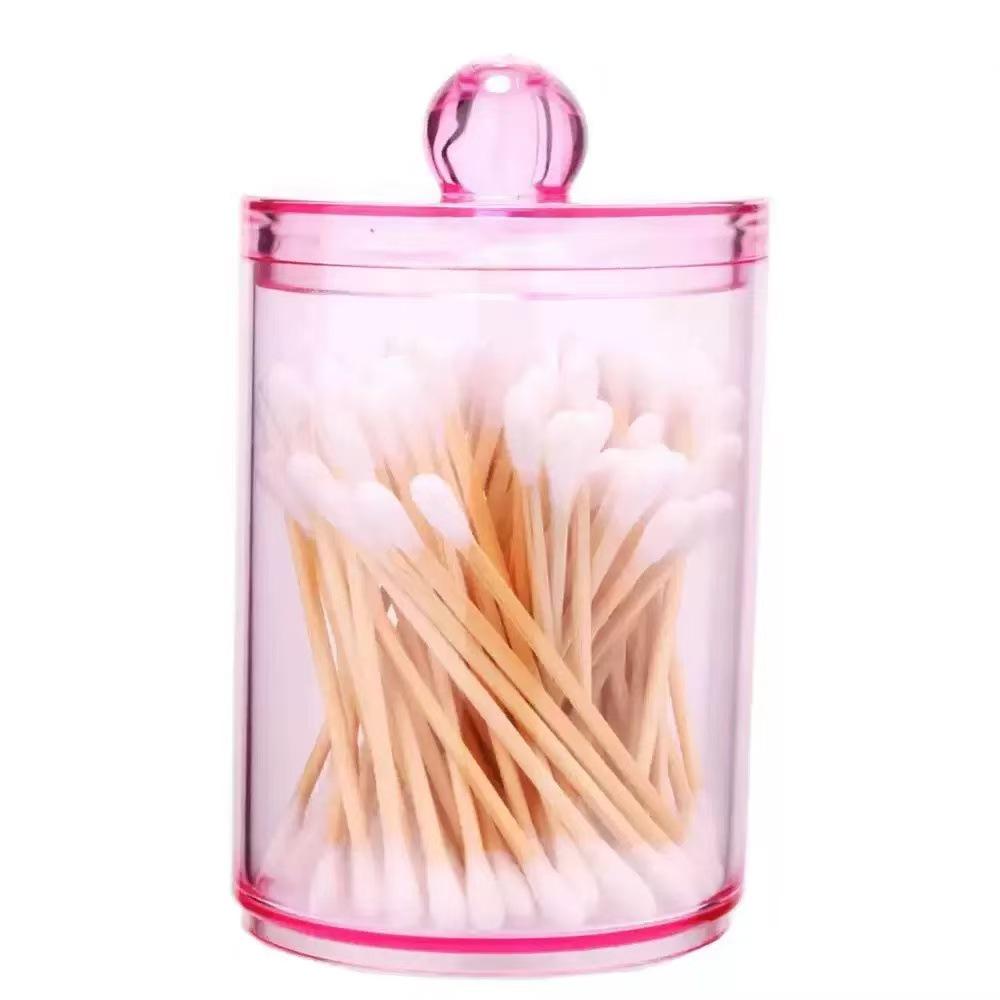 Suport transparent pentru bețișoare de bumbac cu model de diamant - capac din bambus, cutie rotundă portabilă pentru depozitarea cosmeticelor