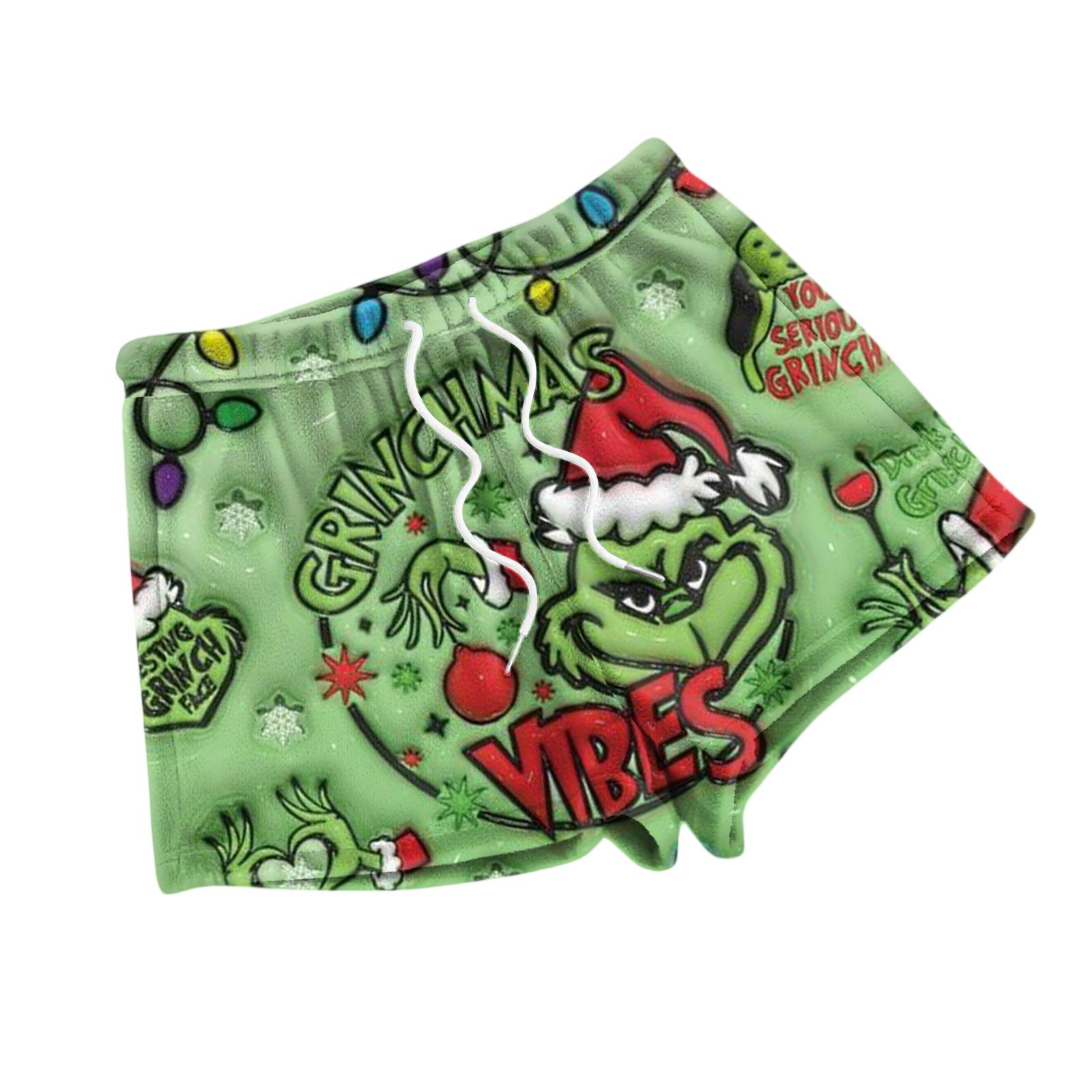 Женские модные пижамные шорты свободного кроя с флисовым рождественским принтом, повседневные брюки L