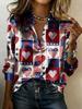 Camicia rétro a righe contrastanti in raso a maniche lunghe, camicia da pendolare temperamentale americana rétro, larga e sottile