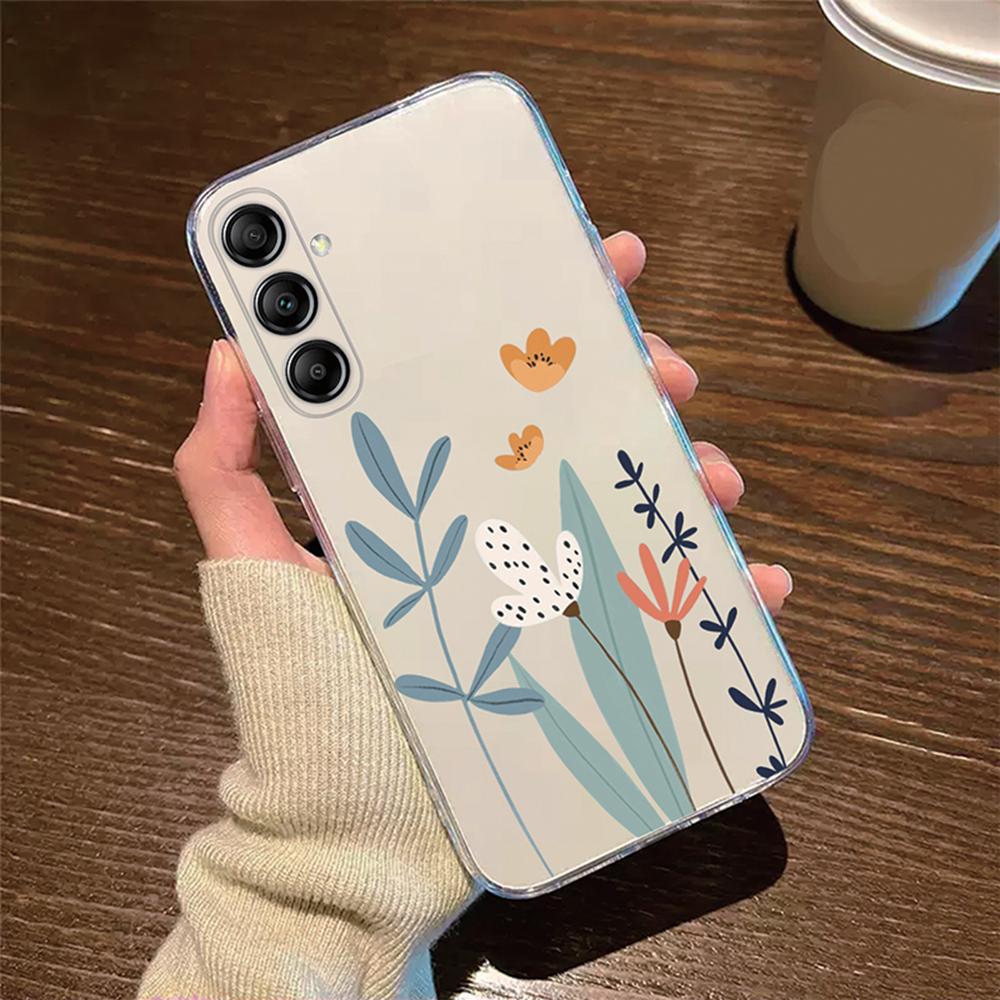 For Samsung Galaxy M13 M14 M15 M23 M33 M34 M53 M54 M55 Oil Painting White Daisy Flower Phone Case Clear Transparent Couple Cover
