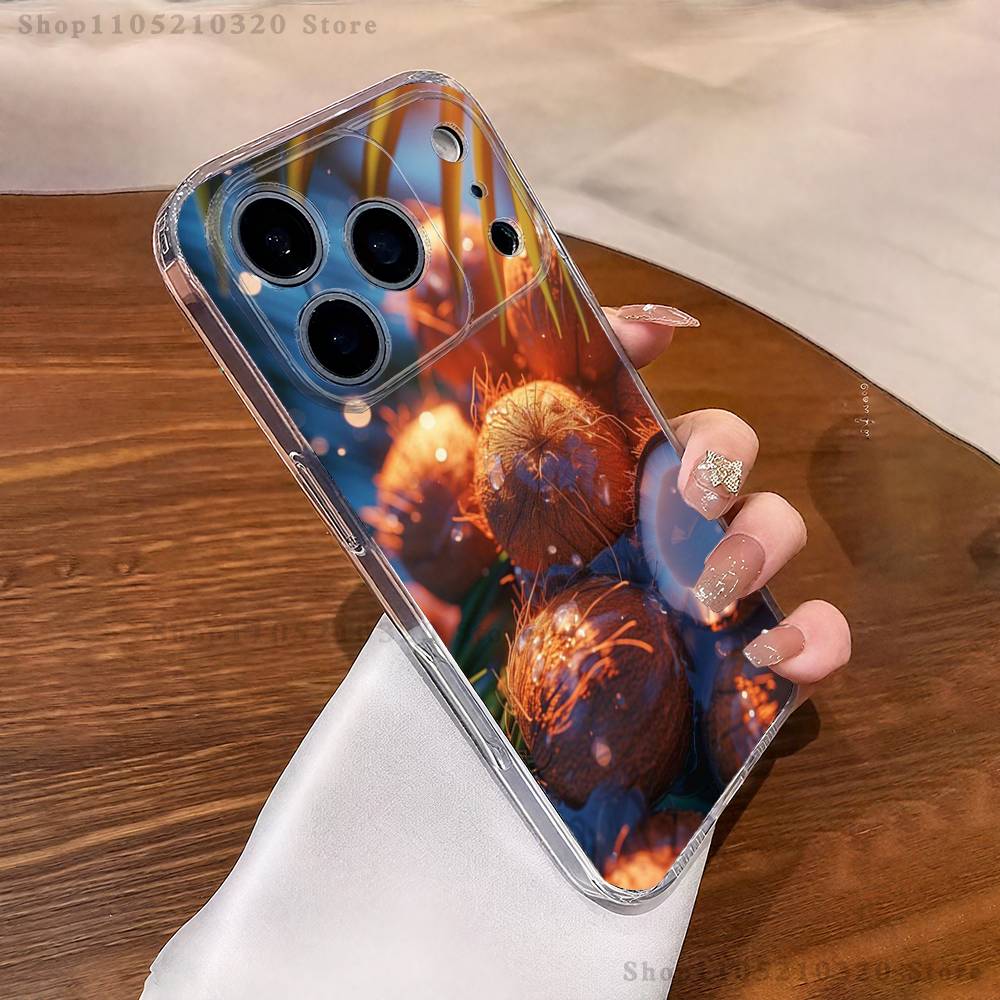 Coconut Fruits Tropical Phone Case For iPhone 16,15,17,12,13,14,11 Max,Pro,Plus,X,XS,XR,SE4,E Mini Transparent Cover