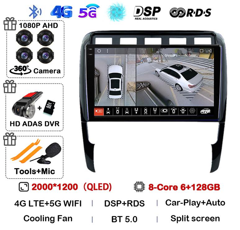 Android 14 Carplay Auto for Porsche Cayenne 1 9PA 2002-2010 Car Radio GPS Stereo Multimedia Player Head Unit 2 Din WIFI+4G DSP