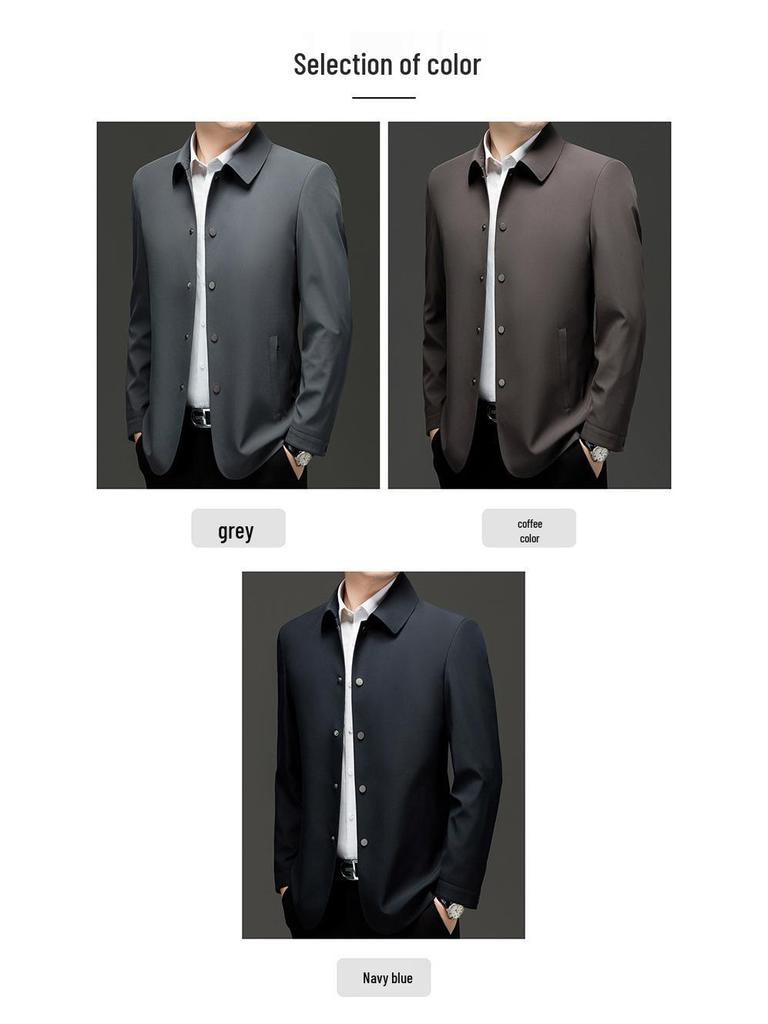 2025 Men's Spring/Autumn Business Jacket - Middle-Aged Fashion, Solid Color Lapel, Outdoor Administrative Style