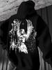 Ockult‑goth Herr Huvtröja Mode Rygg‑grunge‑vinge‑jungfru‑gotisk‑skrift Dekor Tryck Tröja För Mjuk Avslappnad Vardaglig Streetwear