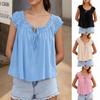 Womens Casual Loose Cute Ruched Tie Sleeveless Top