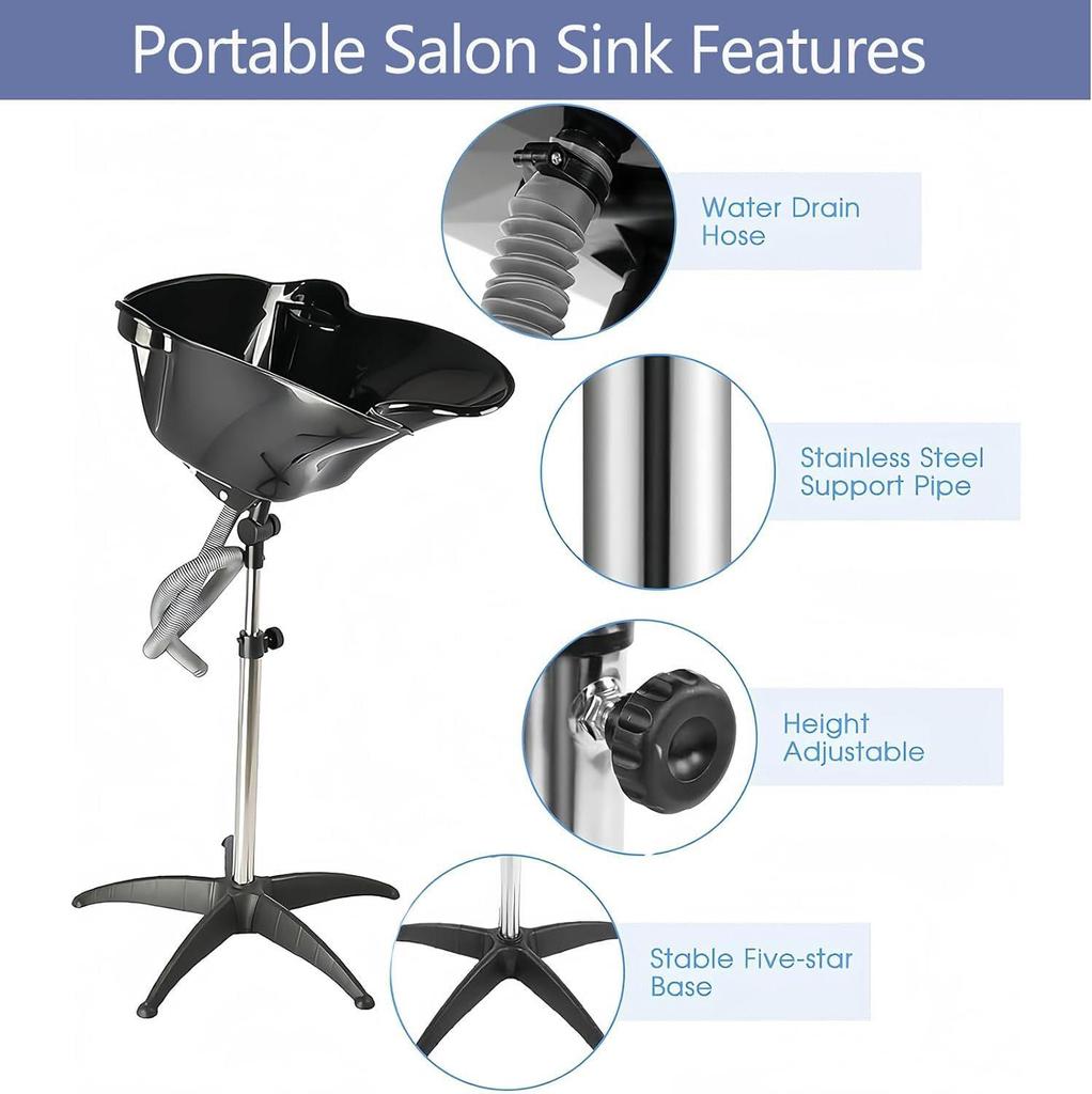 Portable Adjustable Hair Washing Basin with Water Bucket for Salons