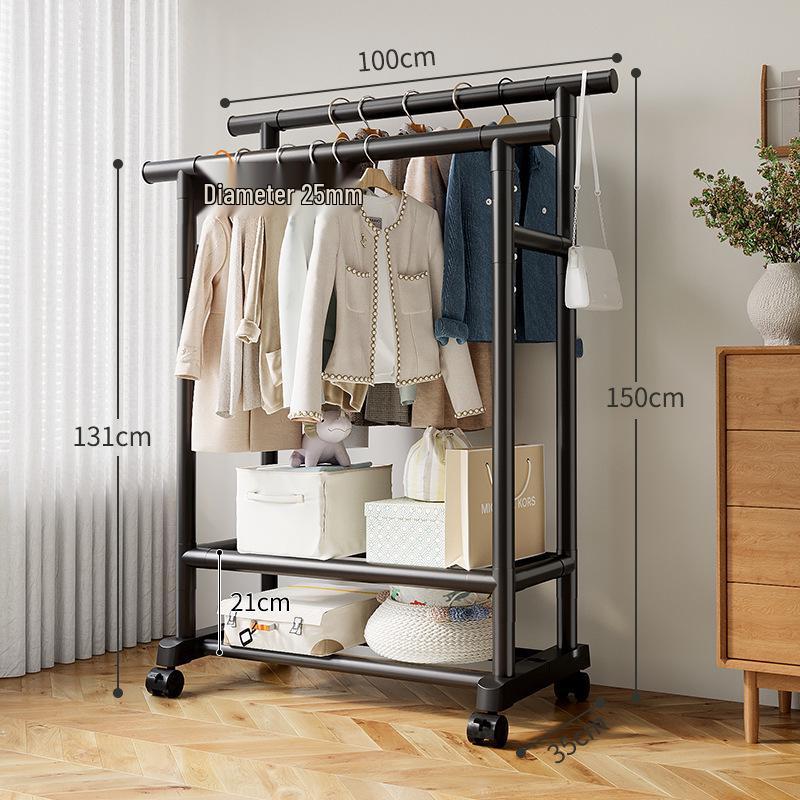 Extra Thick Double Row Vertical Clothes Rack with Wheels for Bedroom Storage