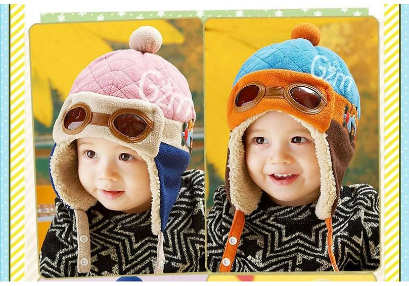 Autumn Winter Baby Pilot Goggles Hat with Ear Protection - Korean Style Fleece Lei Feng Hat