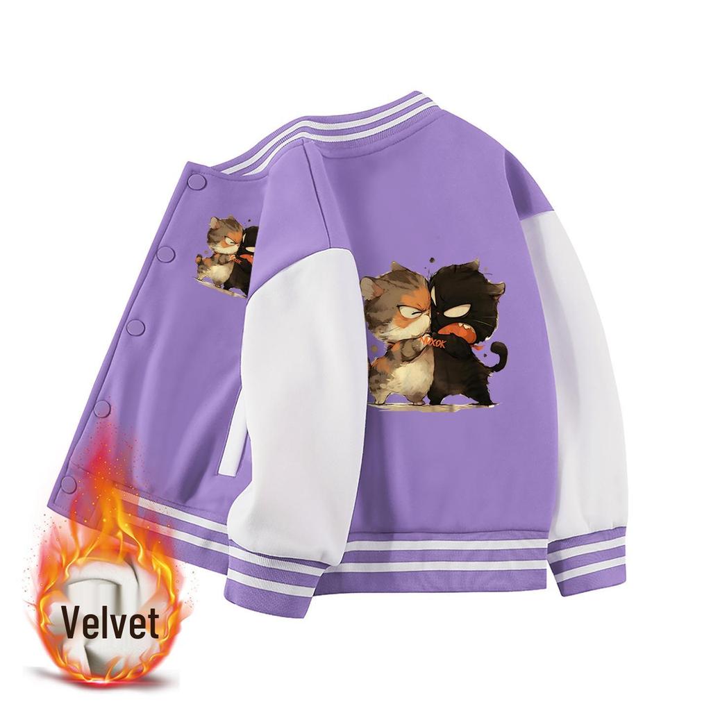 Boys' 2026 Fleece-Lined Baseball Jacket for Spring and Autumn
