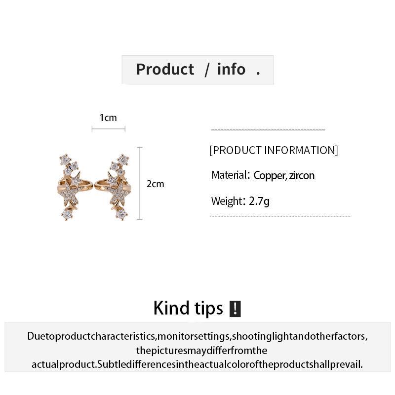 Korean Two-Tone Star Ear Cuff for Women, Piercing-Free, Exquisite Zirconia Earrings, Luxurious High-End Jewelry.