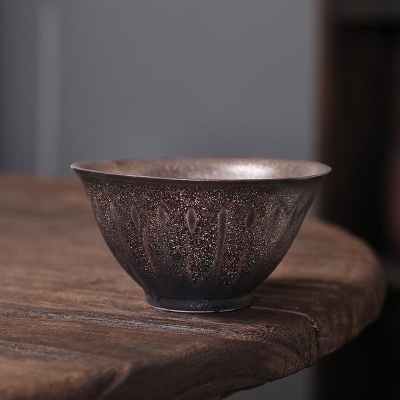 Ceramic Tea Cup, Kung Fu Tea Set Tea Cup, Master Cup, Wood-fired Bucket Hat Cup, Black Pottery Flower Cup, Single Cup, Light Luxury Retro