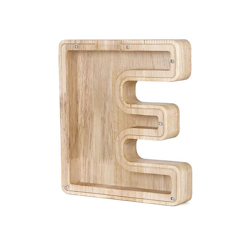 18cm Twenty-six Letter Piggy Bank Wooden Coin Money Saving Box Jar Coins Storage Box Desktop Ornament Home Decor Craft Xmas Gift