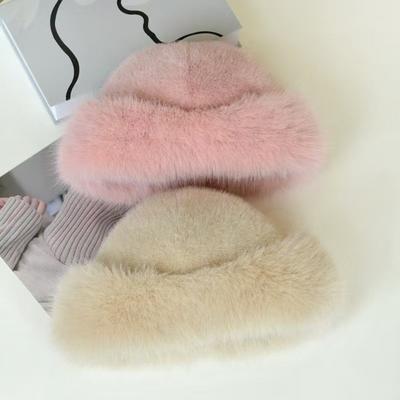 Faux Fur Winter Bucket Hat Solid Color Soft Texture Thickened Warm Plush Hat Gentle Feel Winter Headwear