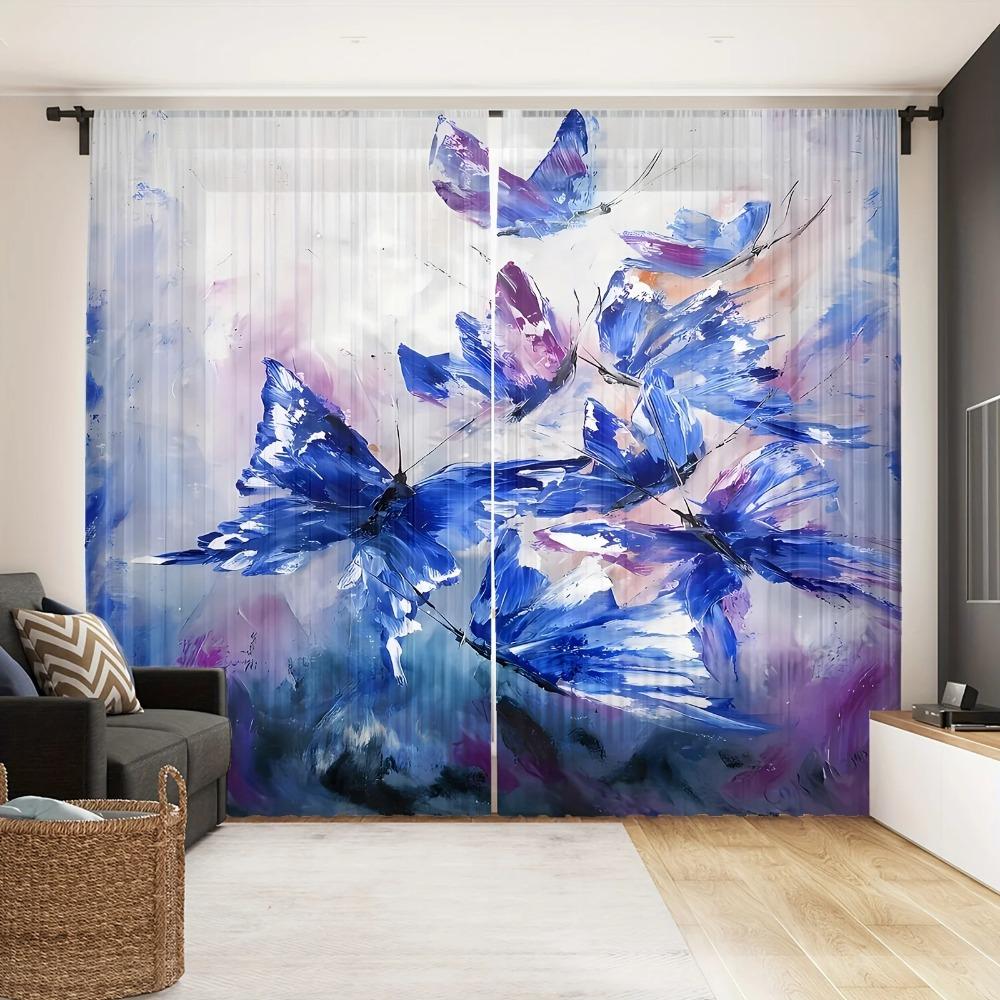 2 Paneele Schmetterling Voile Gardine Transparent Vorhang für Schlafzimmer Wohnzimmer Jalousien Fenstergröße kann angepasst werden 240*270