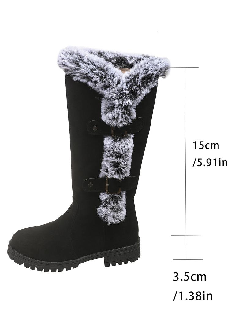 Women's Suede Mid Calf Snow Boots Anti-slip Mid Heel Short Plush Winter Warm Long Boots Casual Comfortable Walking Shoes Women