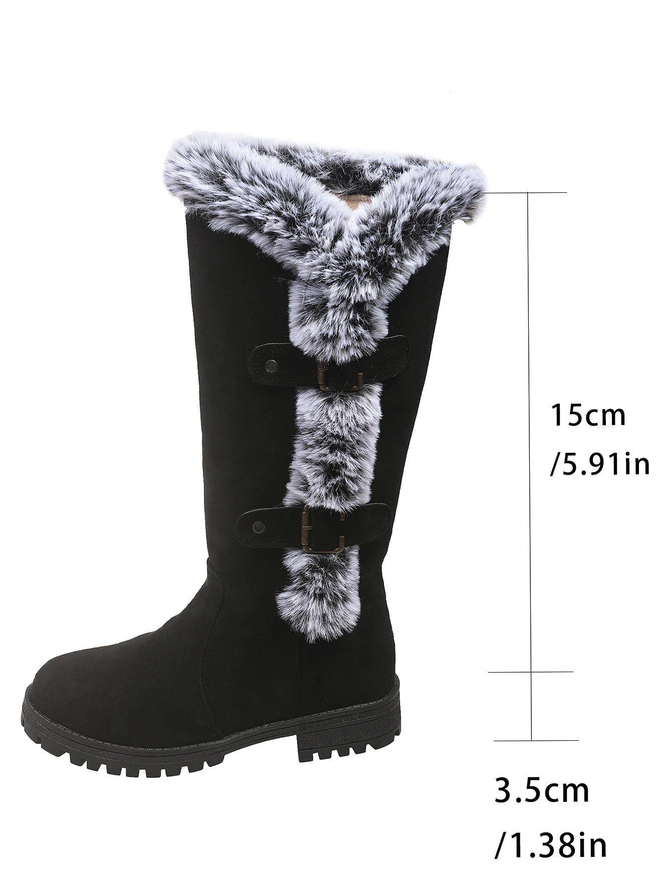 Women s Suede Mid Calf Snow Boots Anti-slip Mid Heel Short Plush Winter Warm Long Boots Casual Comfortable Walking Shoes Women 36 чёрный