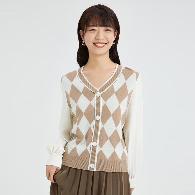 TaTu Women's V-Neck Argyle Knit Sweater