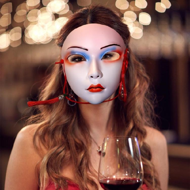 Maska Halloweenowa Ręcznie Malowana Maska Bal Maskowy Ozdoba z Frędzlami Maska do Teatru Maska na Całą Twarz Dla Kobiet Cosplay