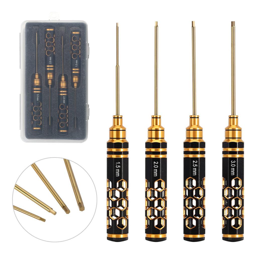 Steel Hex Screw Driver Set 4 Piece Nonslip Handle 1.5/2/2.5/3.0mm Allen Wrench for Precisions Tool Repair Applications