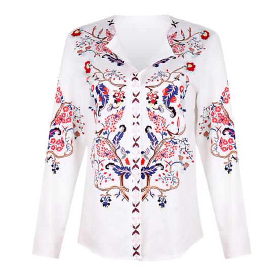 Vintage Women O Neck Long Sleeve Floral Print Pullover Loose Plus Size Shirt
