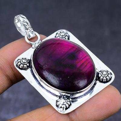 Natural Pink Labradorite Gemstone 925 Steling Silver Jewelry Pendant 2.09" Q3E59