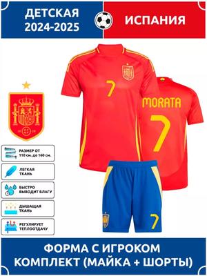 Morata Spain National Team Football Jersey #7 Champions League Edition Football Jerseys Training Suit Set