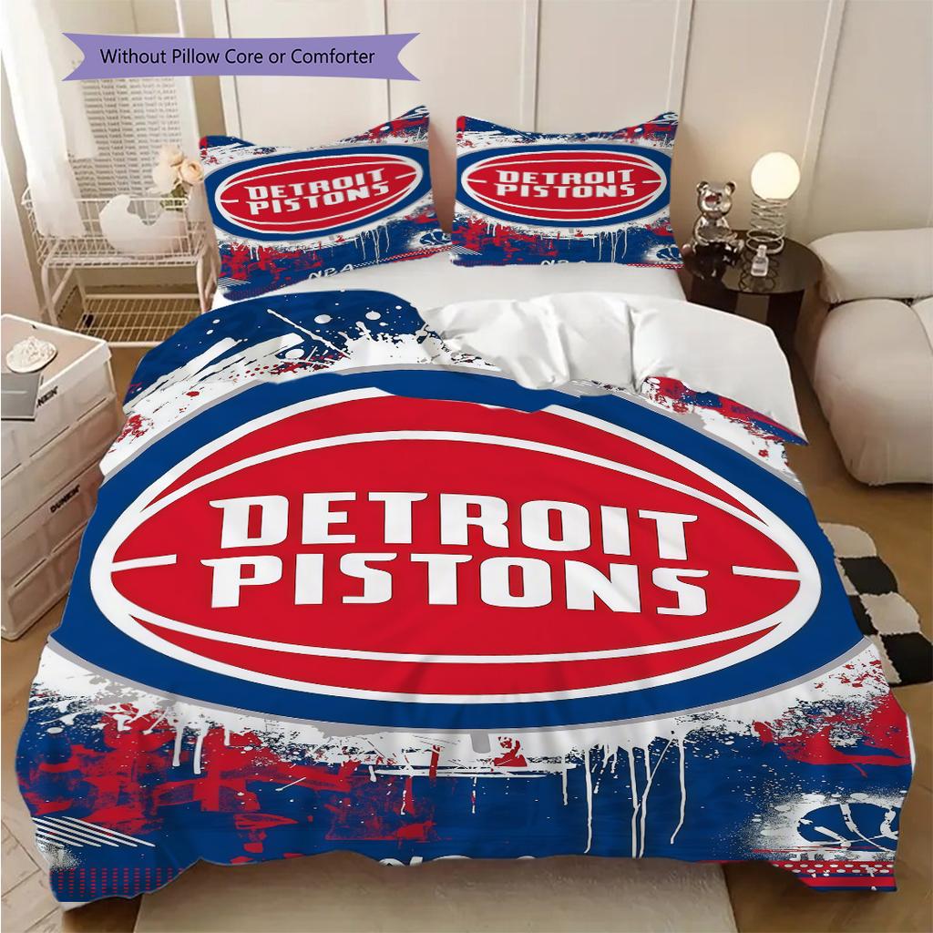 Lebendige Detroit Pistons NBA Spirit Bettwäsche(1 Bettbezug + 2 Kissenbezüge, ohne Füllung) Weiche und bequeme Bettbezug und Kissenbezug Bettwäsche-Set