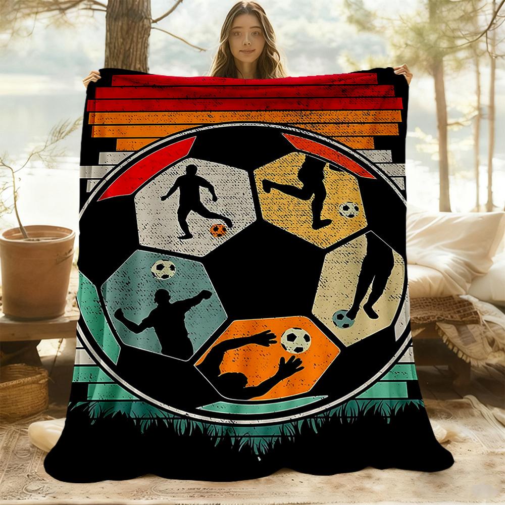 1pc Soccer Players Outdoor Blanket Lightweight Flannel, Soft & Warm, All-Season Use for Sofa, Outdoor, Camping, Living Room, Office087