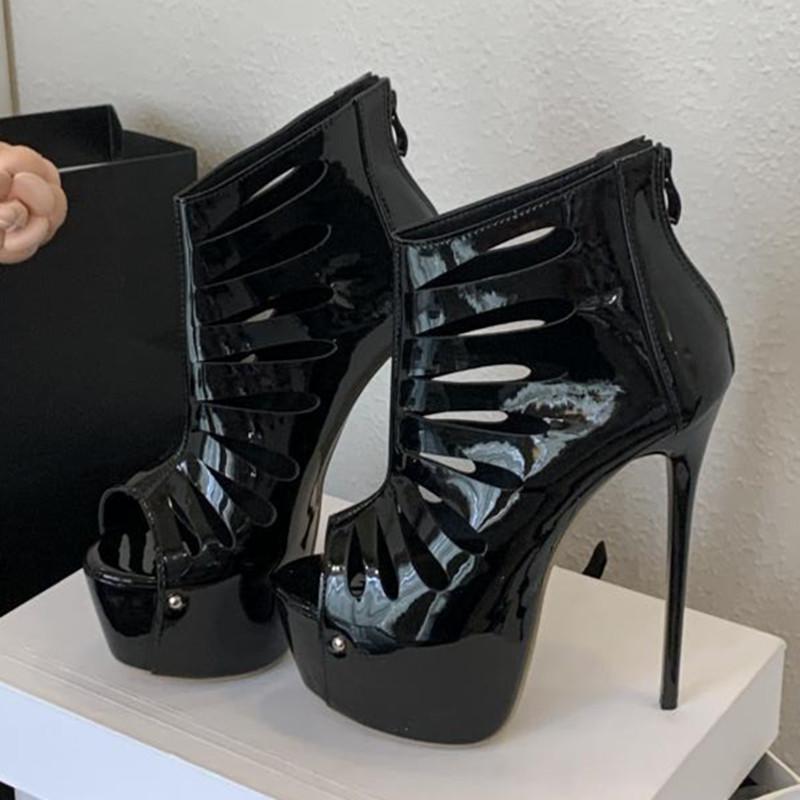 Fashion Fashion Hollow Back Zipper High Heeled Ankle Boots Women Comfortable Open Toe Super High Heel Platform Boots Sexy Stripper Shoes