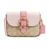 Gemma 18 Diamond Pearl Buckle Color Matching Chain Canvas and Leather Crossbody Bag Small Size Women's Light Khaki and Pink