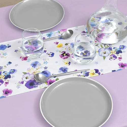 STYLE Decor Table Runner, Laminated, Waterproof, Nordic Style, 100cm, Wipeable, Floral Print, Blue Pansy, W2701000