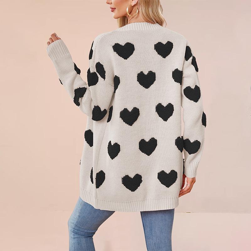 New Valentine's Day love knitted cardigan V-neck button medium and long coat for women