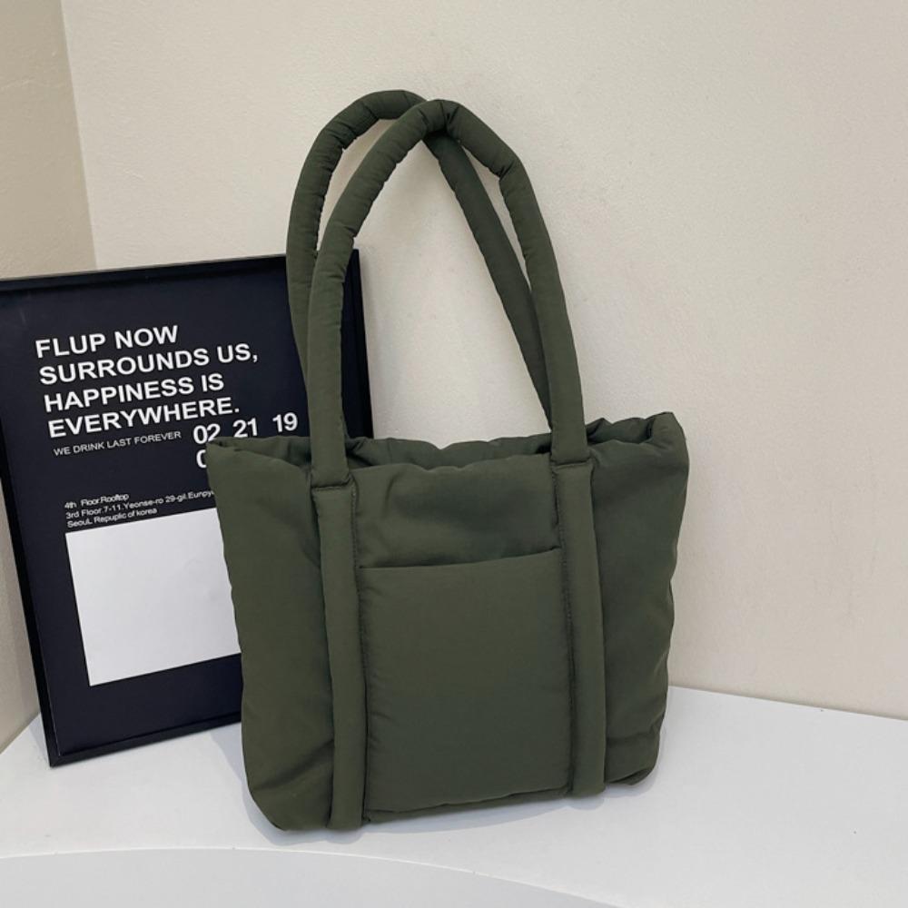Korean Style Down Cotton Shoulder Bag Solid Color Puffy Crossbody Bag  Office Worker