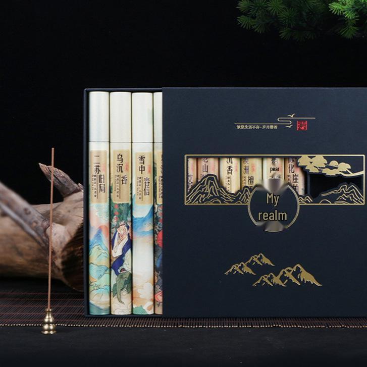 10-Flavor Incense Sticks Gift Box: Sandalwood, Agarwood, Goose Pear, Er Su, Jiu Ju, Xue Zhong, Chun Xin - Single Tube 20g Pack.