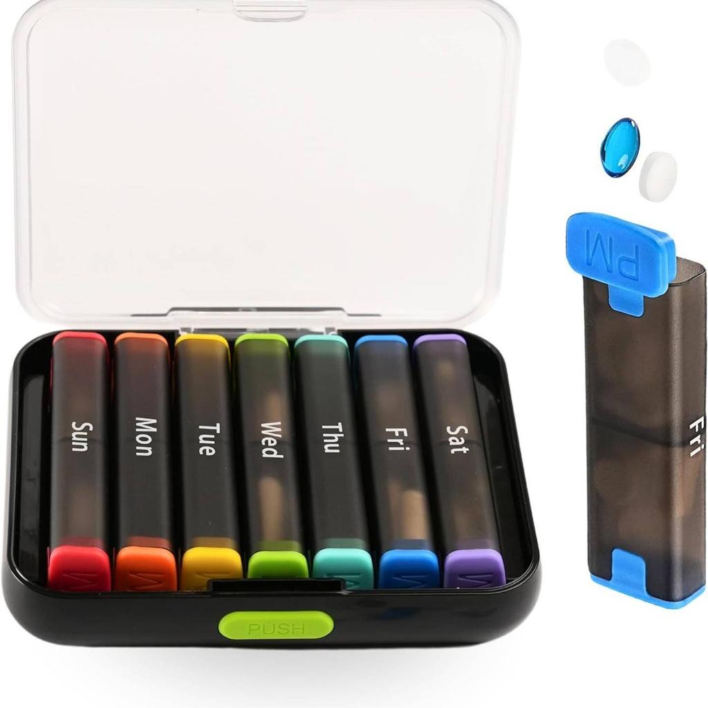 14 fack 7-dagars pillerdosa Dammätande Fuktsäker Veckopillerask Stor kapacitet Veckomarkering Bärbar pillerdispenser