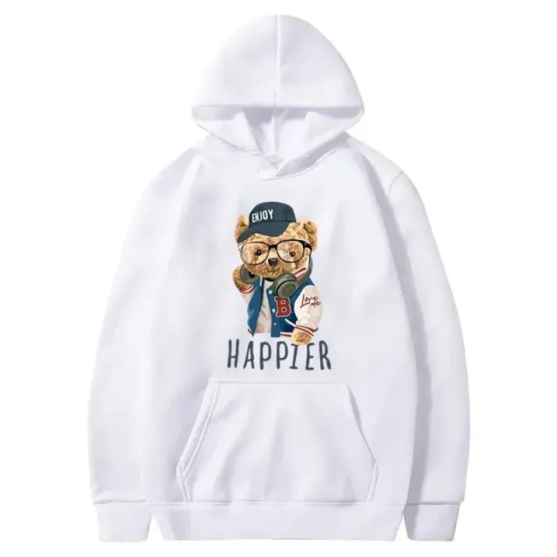 2024 New Trendy Fun Teddy Bear Hooded Casual Shirt Men's Fashion Sports Shirt Loose Street Multi Color Sports Shirt