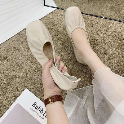 Shallow Flat-soled Single Shoes for Women's Spring and Autumn Versatile Soft Leather Soft-soled Super Soft Doudou Shoes 2025 New Lazy Grandma Shoes