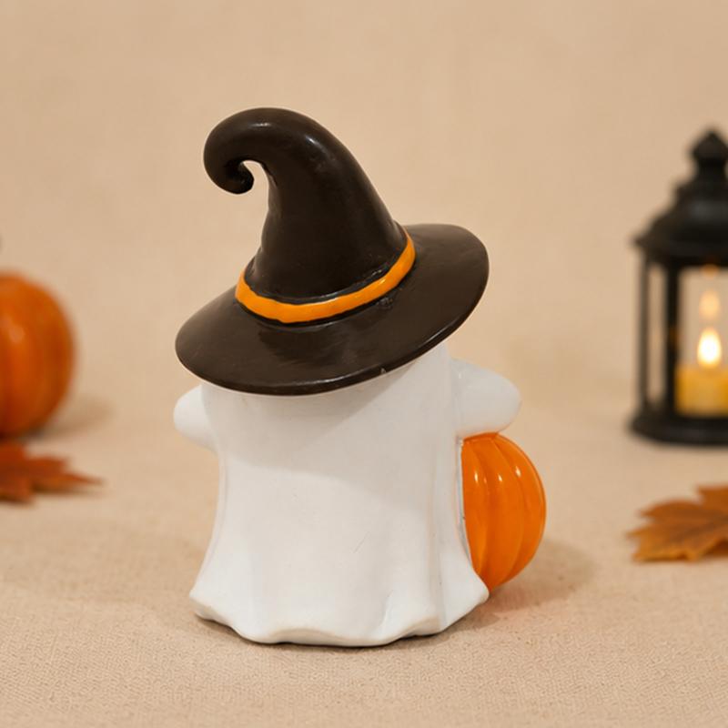 Resin Halloween Ghost With Pumpkin Ornament Mini Desktop Decor For Desk Window Sill Holiday Photo Prop Gift