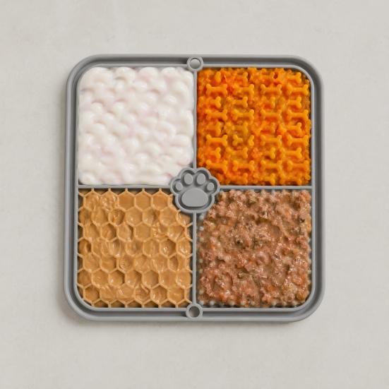 Dog Lick Mat, Pet Slow Feeder Mat with Suction Cups, Four Textured Zones, Silicone Pet Lick Mat for Dogs And Cats, Prevent Choking