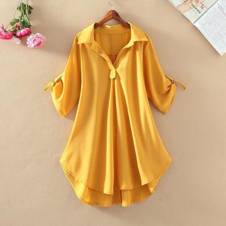 2022 Summer Women Chiffon Shirt Loose Fit Mid Length Slim Waist Design