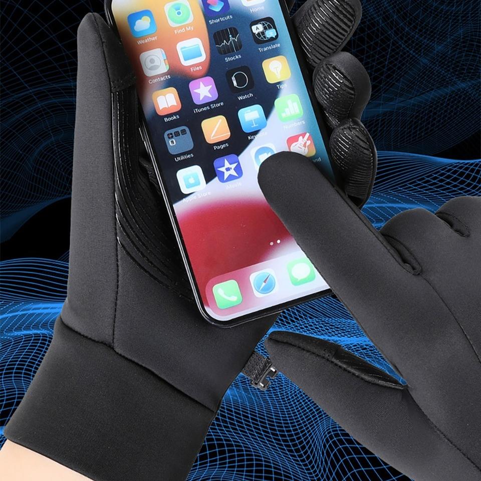 Winter Warm Compatible Full Finger Gloves Men's and Women's Black Anti Slip Thick Gloves Outdoor Cycling Windproof Lining Gloves