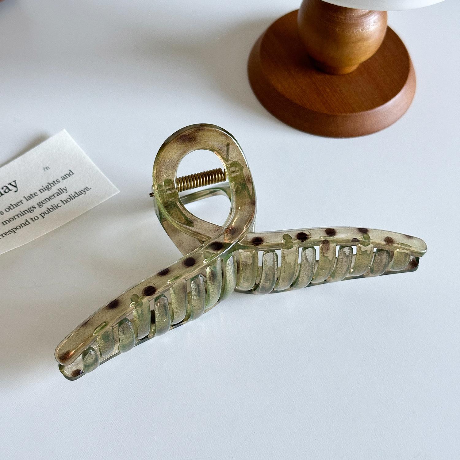 

Модная большая заколка-краб для волос в горошек класса люкс, идеально подходящая для женских образов, выглядит профессионально Ribbon Green