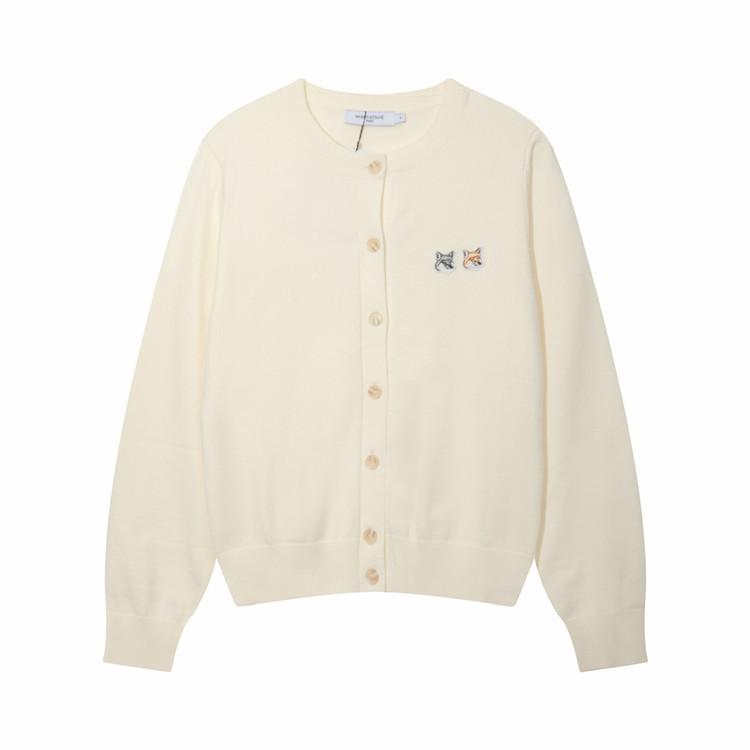 Unisex Crew Neck Long Sleeve Loose Fit Korean Cotton Knit Sweater Fox Head Embroidery Pullover Cardigan Couple Knitwear