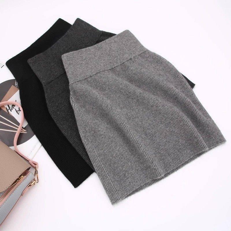 2025 New Style Women's Black High-Waisted Knit Bodycon Midi Skirt - Slim, A-Line, Spicy Girl Autumn/Winter