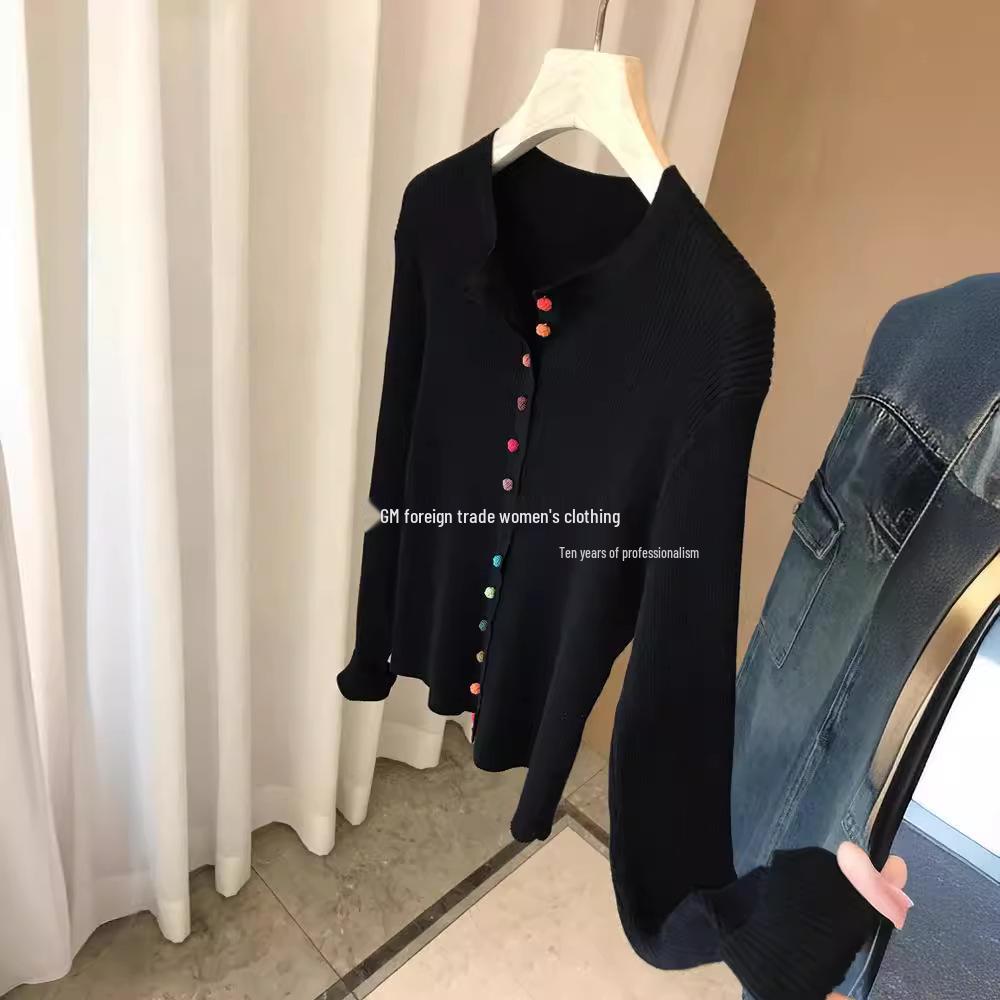 Chic Women's Cashmere Cardigan: Chinese Style, Round Neck, Colorful Button, Wool Knit Sweater