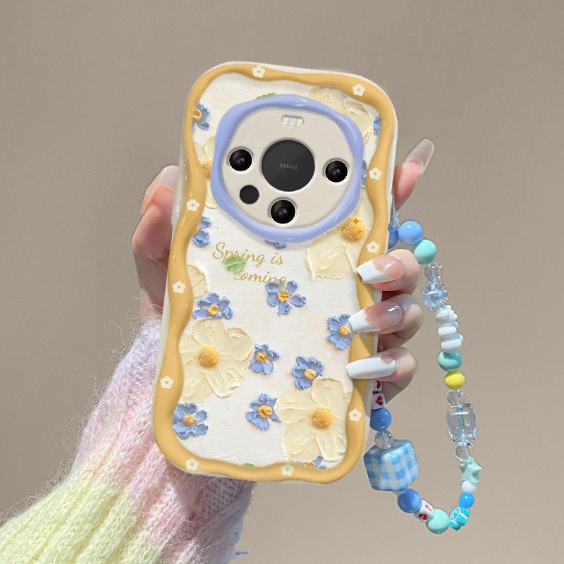 Suitable for Huawei Mate60pro Mobile Phone Case P50 Full Screen Oil Painting Flower Chain Honor 100/90 Transparent Silicone