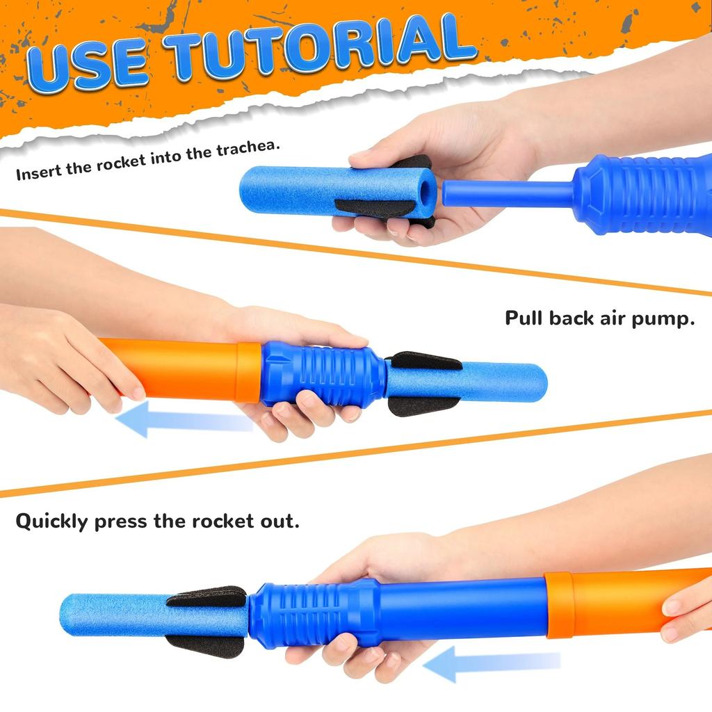 Foam Rocket Launcher Toy Set For Kids Outdoor Birthday Gifts – 3 Soft Rockets Per Launcher Shoots Up To 50 Feet