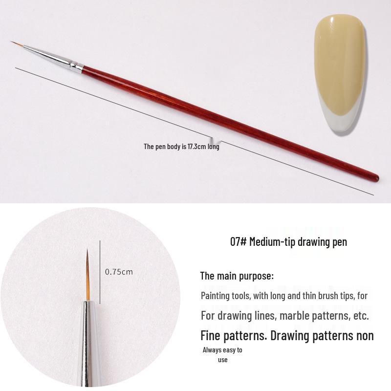 Wooden Handle Nail Art Pen Set - Brushes for Salons, Liner, Round Head, Gel Polish, Carving, Gradient, Smudge.