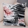 Japan Style Ink Cushion Cover for Sofa Home Double Print Decor Beautiful Scenery Warrior Girl Pillowcase Soft Plush Pillow Case