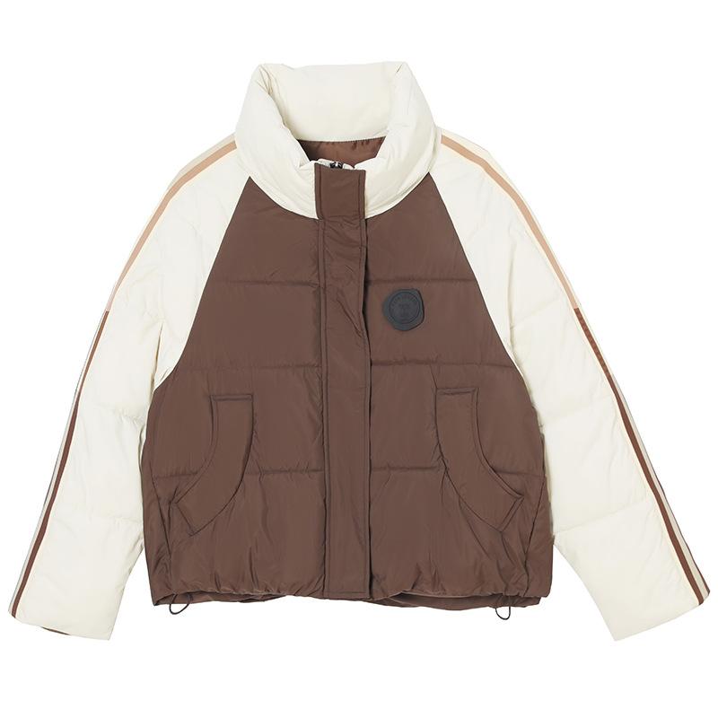 Contrasting down cotton jacket women's short winter 2025 new loose casual collegiate style thickened bread jacket